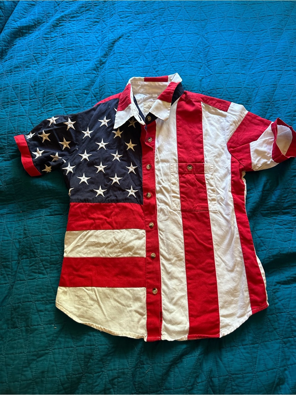 Vintage Scully Red White and Blue American Flag Button-Down Shirt, cowboy style